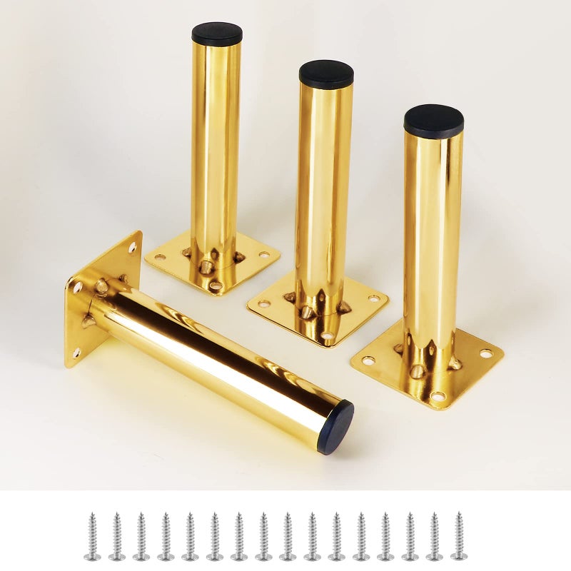 Masendelk Gold Furniture Legs 5 Inch / 130mm, 4pcs Modern Sofa Legs Cabinet Replacement Legs, Heavy Duty Metal Legs with Mounting Screw for Furniture Couch Sofa TV Cabinet Dresser Desk Risers - Image 1